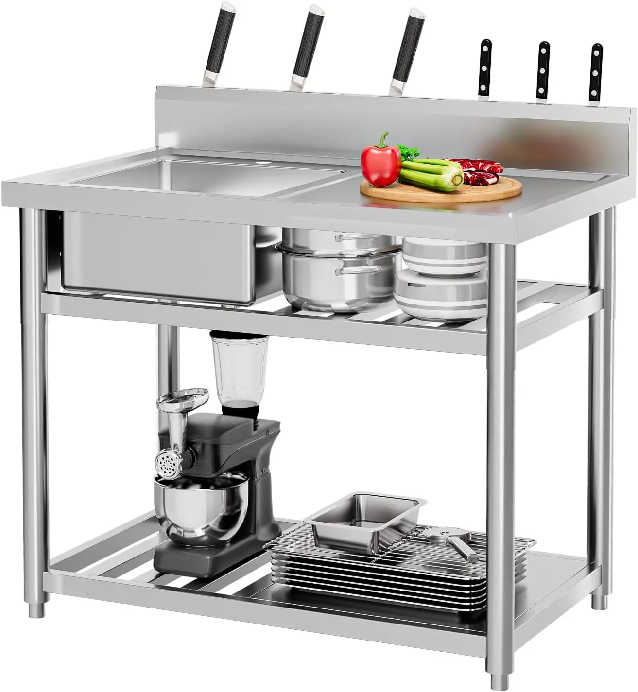 Commercial Kitchen Double Sink - Wastafel Utilitas Baja Tahan Karat, Wastafel