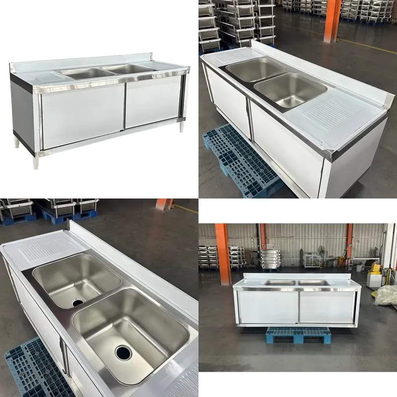 Commercial Kitchen Double Sink - Peralatan Komersial Wastafel Stainless Steel 304