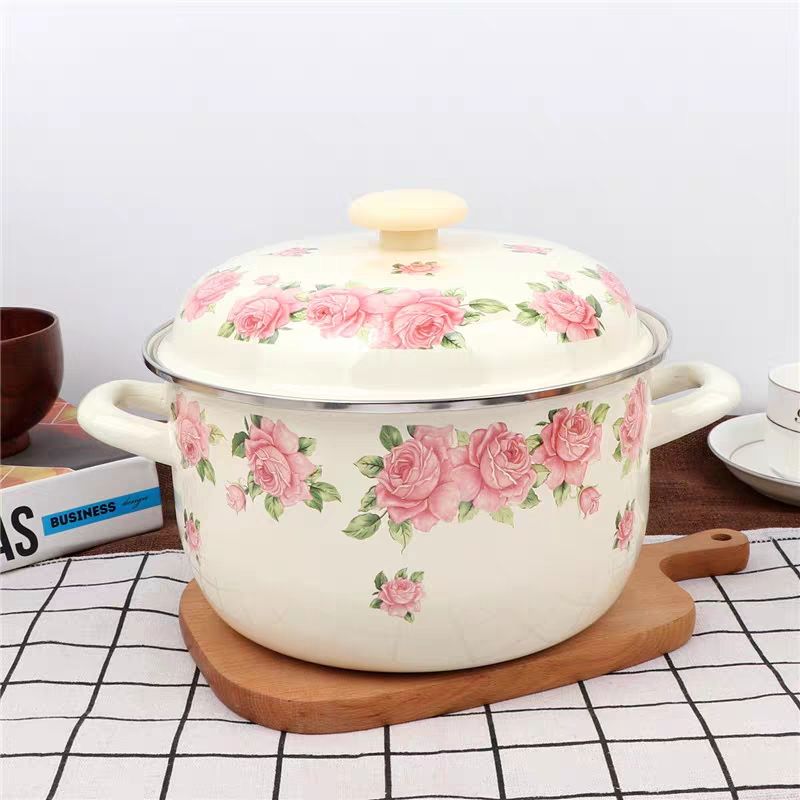 Soup Kettle Warmer - Panci telinga ganda Enamel mawar elegan
