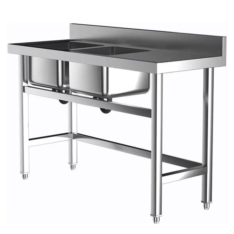 Commercial Kitchen Double Sink - Peralatan Dapur Hotel Komersial Wastafel Stainless