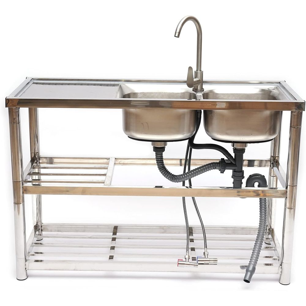 Wastafel Stainless Steel Dua L - Commercial Kitchen Double Sink ulasan dan harga