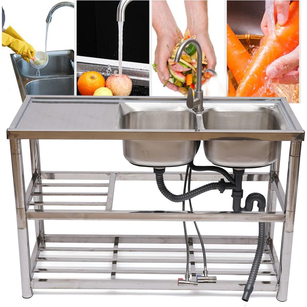 Wastafel Stainless Steel Dua L - Commercial Kitchen Double Sink ulasan dan harga