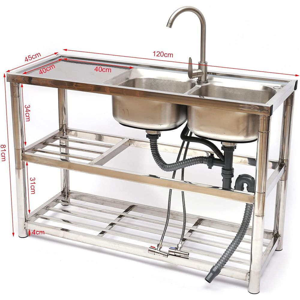 Wastafel Stainless Steel Dua L - Commercial Kitchen Double Sink ulasan dan harga