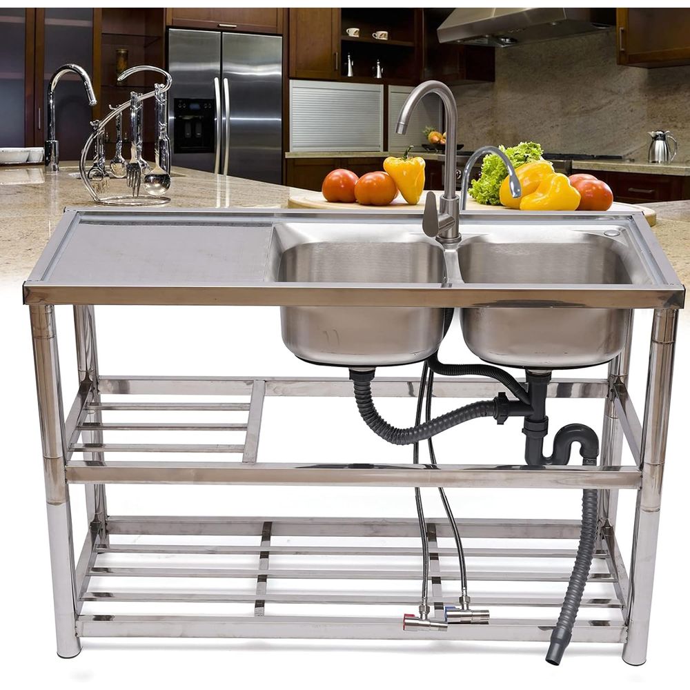 Wastafel Stainless Steel Dua L - Commercial Kitchen Double Sink ulasan dan harga
