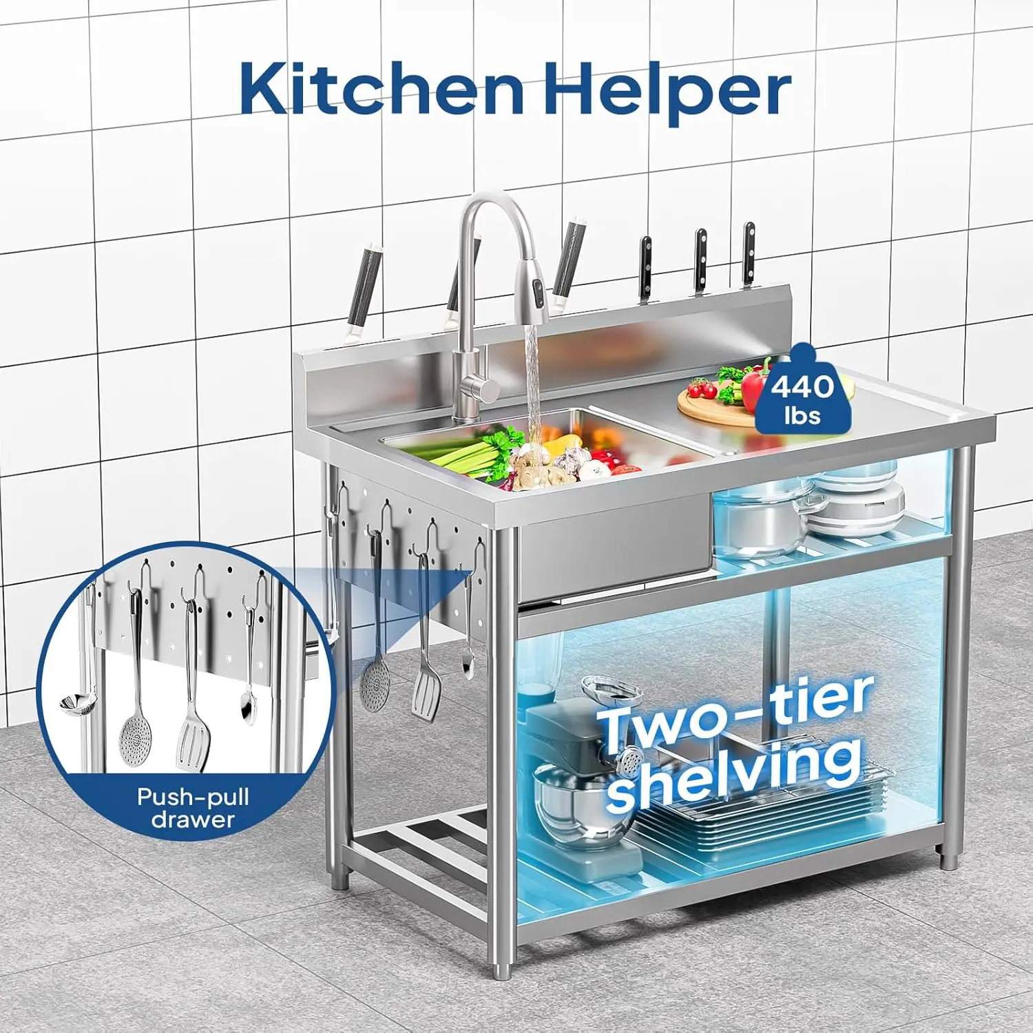 Wastafel Utilitas Baja Tahan K - Commercial Kitchen Double Sink ulasan dan harga