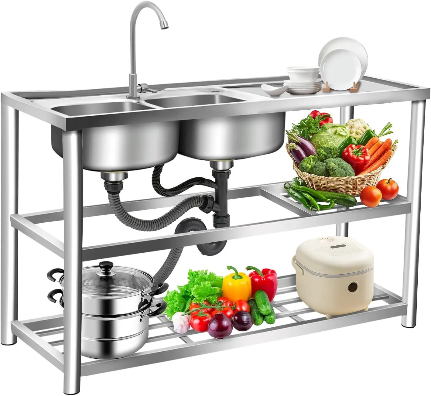 Wastafel Stainless Steel 3 Tin - Commercial Kitchen Double Sink ulasan dan harga